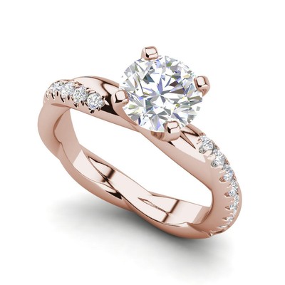 Twist Rope Style 0.75 Carat VS1/F Round Cut Diamond Engagement Ring Treated