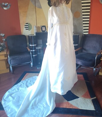 True Vtg Mid-century 1960s 1970s Wedding Gown Dress Empire Waist High Neck  MOD | eBay