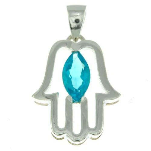 COLGANTE HAMSA CON PIEDRAS PRECIOSAS FATIMA MANO + COLLAR DE PLATA DE LEY 925
