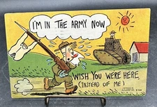Vintage 1943 WWII Humorous Postcard In The Army Now Wish You Were Here Instead