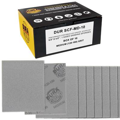 Medium Cut Sanding Sponges, 10/Box - 5.5'' x 4.5'' (120 to 180 Grit) Wet/Dry