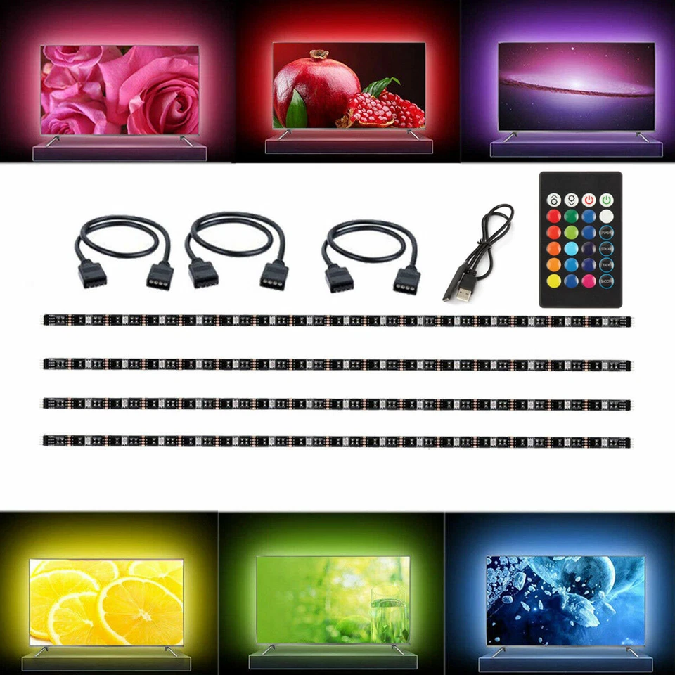 TV LED Backlight 4 x 50CM USB RGB 5050 Strip Light Remote Kit 5V 30Leds/M - Image 4 of 4