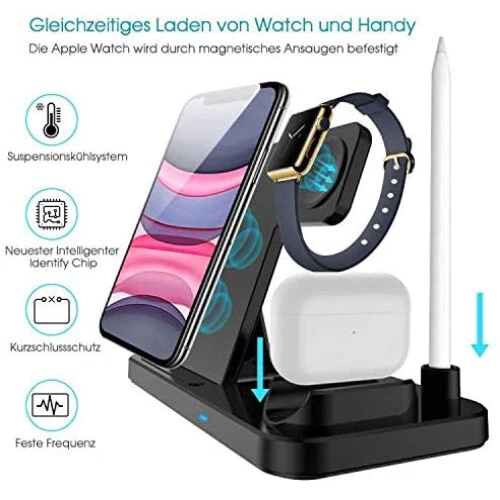 4-in-1 Fast Charger Qi Wireless Charging Station for Apple Watch iPhone Pencil - Image 3 of 4