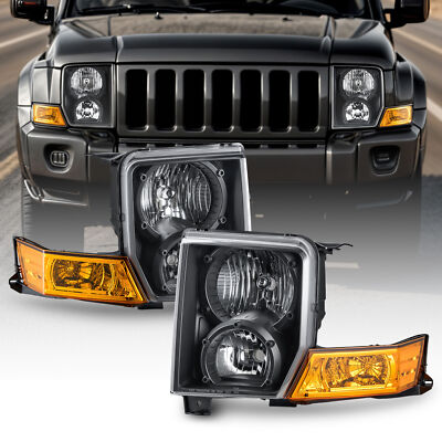 For 2006-2010 Jeep Commander Left & Right Black Headlights CH2518117 CH2519117