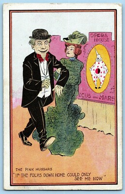 Antique Comic Postcard High Society Satire Pink Hussars Circus On Mars 1905