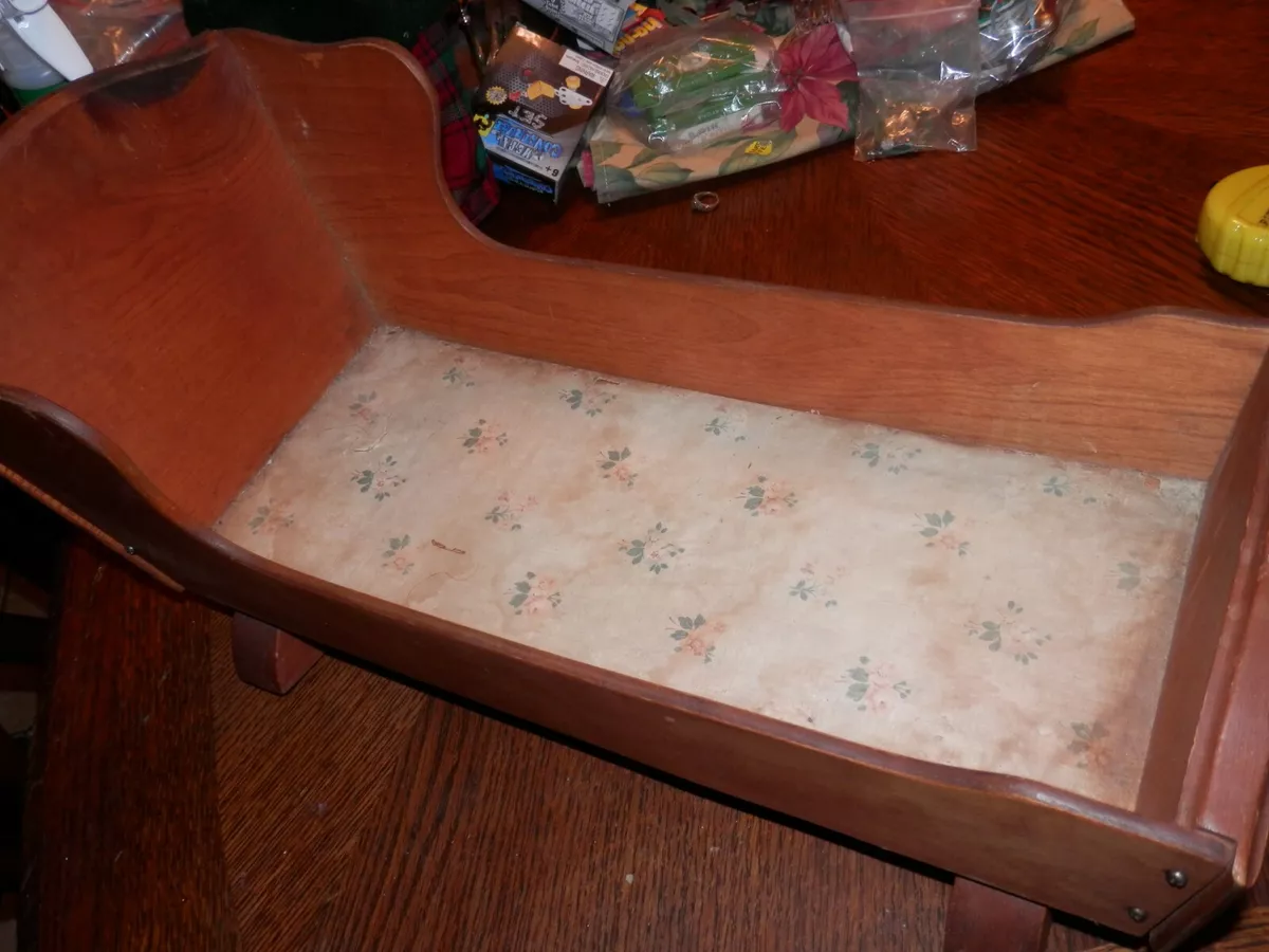 Very Vintage Wood Rocking Doll Cradle Music Box Measures 18 x 8 x