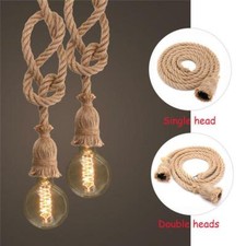 E27 Vintage Rustic Hemp Rope Pendant Lights Ceiling Light Hanging Lamp Retro