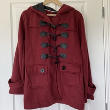 Urban Diva Maroon Duffle Coat 8 Mid Length Toggles/poppers Pockets Hood 1/2 Belt