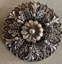 Antique Art Deco Silver Repousse Brooch- OLDIE BUT GOODIE-Solid Back Plate