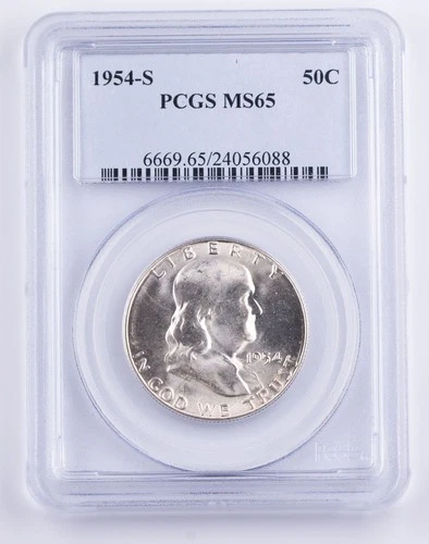 Certified 1954-S Franklin Half Dollar PCGS MS65 Silver 50c