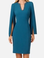 Adrianna Papell Women's Blue Embellished Sheath Dress Size 14