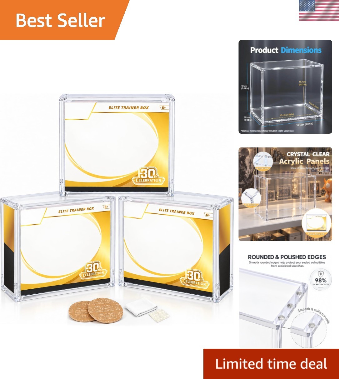 Acrylic Display Case for 30th Celebration ETB - Magnetic Lid, UV Protection