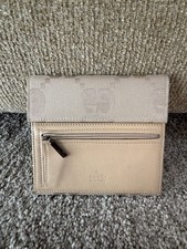 Gucci GG Canvas Compact Trifold Wallet Beige GG Canvas Leather