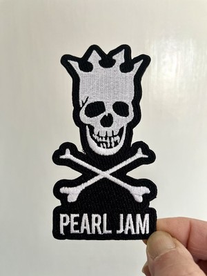 Pearl Jam Iron On Patch Crown Skull Bones White Black Embroidered Rock Jam Band