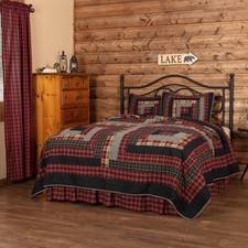 VHC Brands Rustic Queen Quilt Set Red Patchwork Cumberland Cotton Bedroom Decor