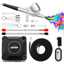 Oasser Airbrush Kit with Compressor, Dual Action 10.5L/min Auto Start-Stop