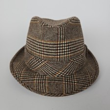 Vintage Pendleton Virgin Wool Fedora Hat Brown Houndstooth USA Made