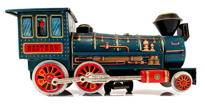 Vintage Western Tin Toy Train Locomotive Runs See Video Missing Body Pieces