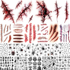 24 Sheets Halloween Fake Scar Temporary Tattoos 3D Wound Stitch Zombie Makeup St