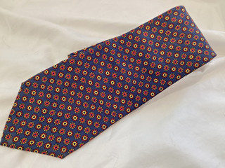 CRAVATTA BURLINGTON NODO J PRESS SFONDO BLU GEOMETRICA FLOREALE SETA ROSSO GIALLO 3 5