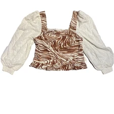 Anthropologie Love The Label Smocked Eyelet Puff Sleeve Square Neck Top XLarge