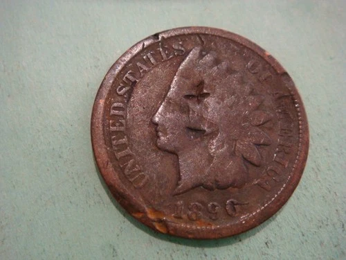 1890 Indian Head Penny IHP  album filler, damaged - actual coin in photo