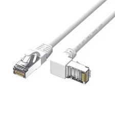 JUXINICE Cat6 Ethernet Cable - White, 90 Degree Right Angle, 10FT, UP Angle