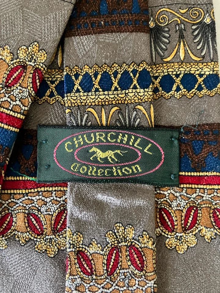 Churchill Collection 男式领带丝绸缎多色艺术装饰条纹 60 — 第 4/4 张图片