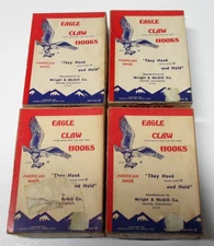 Vintage C. 1938 Wright & McGill EAGLE CLAW Fishing HOOKS, 4 Boxes 100 Each NOS