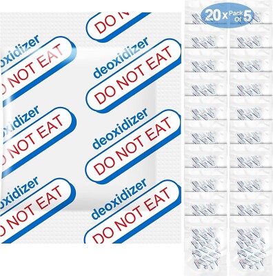 500cc Oxygen Absorbers for Food Storage - 100 Count (20x Packs of 5) - for Long