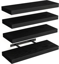 4 PACK Floating Shelves, Black Wall Shelves, Display Shelves for Wall Decor