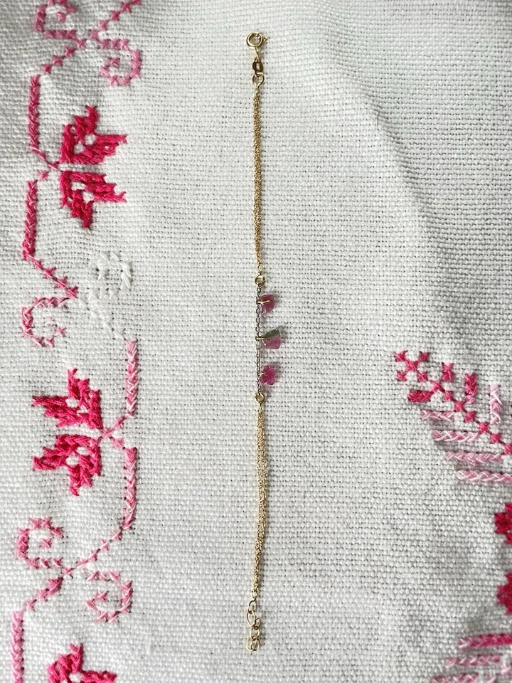 Elegante Pulsera Italiana Doble Tono Sandía Y Turmalinas Rosa 18kt  Foto 2 de 4