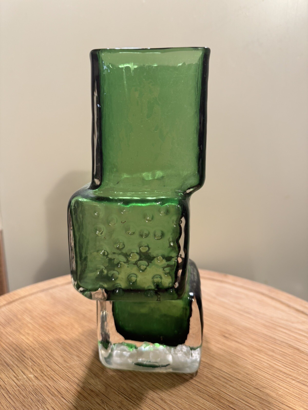 Whitefriars style glass drunken bricklayers vase Green eBay