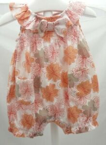 Combishort Blanc Et Orange Grosses Fleurs Et Noeud Bebe Fille 3 Mois Ebay