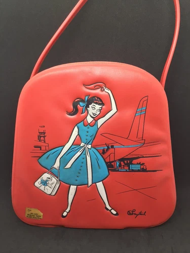 Vintage Barbie Ponytail Red Vinyl Travel Tote Zipper Airline Case PT-301