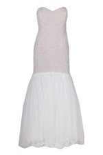 Adrianna Papell Ivory Strapless Imitation Pearl Strapless Mesh Mermaid Gown 16