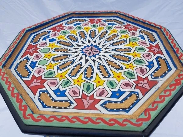 Modern Coffe Table Moroccan Handmade Moucharabi Table Side Delicate Hand Painted - Image 3 of 4