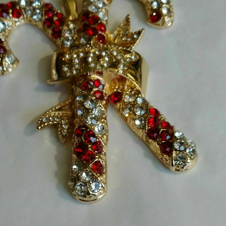 Cross Candy Pendant Gift 2.00 Ct Ruby & Diamond Simulated 14K Yellow Gold Over - Image 2 of 4