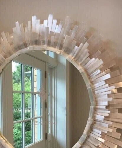 30" Round Selenite Mirror, Selenite Room Mirror, Bathroom Wall Mirror - Image 3 of 4