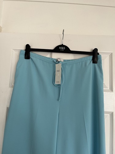 MARKS & SPENCER WOMENS TURQUOISE BLUE WIDE LEG CREPE TROUSERS Size 16 Bnwt - Picture 4 of 9