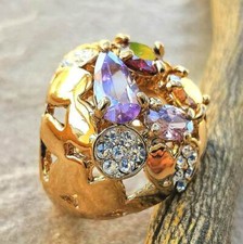 Amethyst Garnet Pink Rhinestone 18K Gold Plated Wedding Engagement Ring Size 7