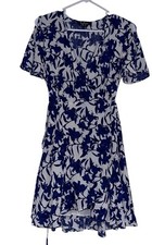 LULU's Morning Blooms Sz M Blue Floral Wrap Tie Mini Dress Feminine Classic