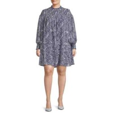 Terra & Sky Women's Plus Size Smocked Dress Size 1X Ethnic Navy --N3--