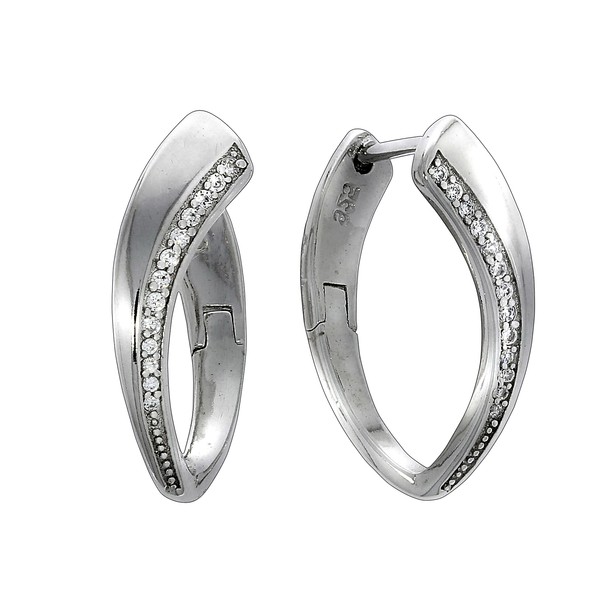 Creolen Ohrringe 925 Sterling Silber Rhodiniert Mit Funkelnden Zirkonia- Steinen-image
