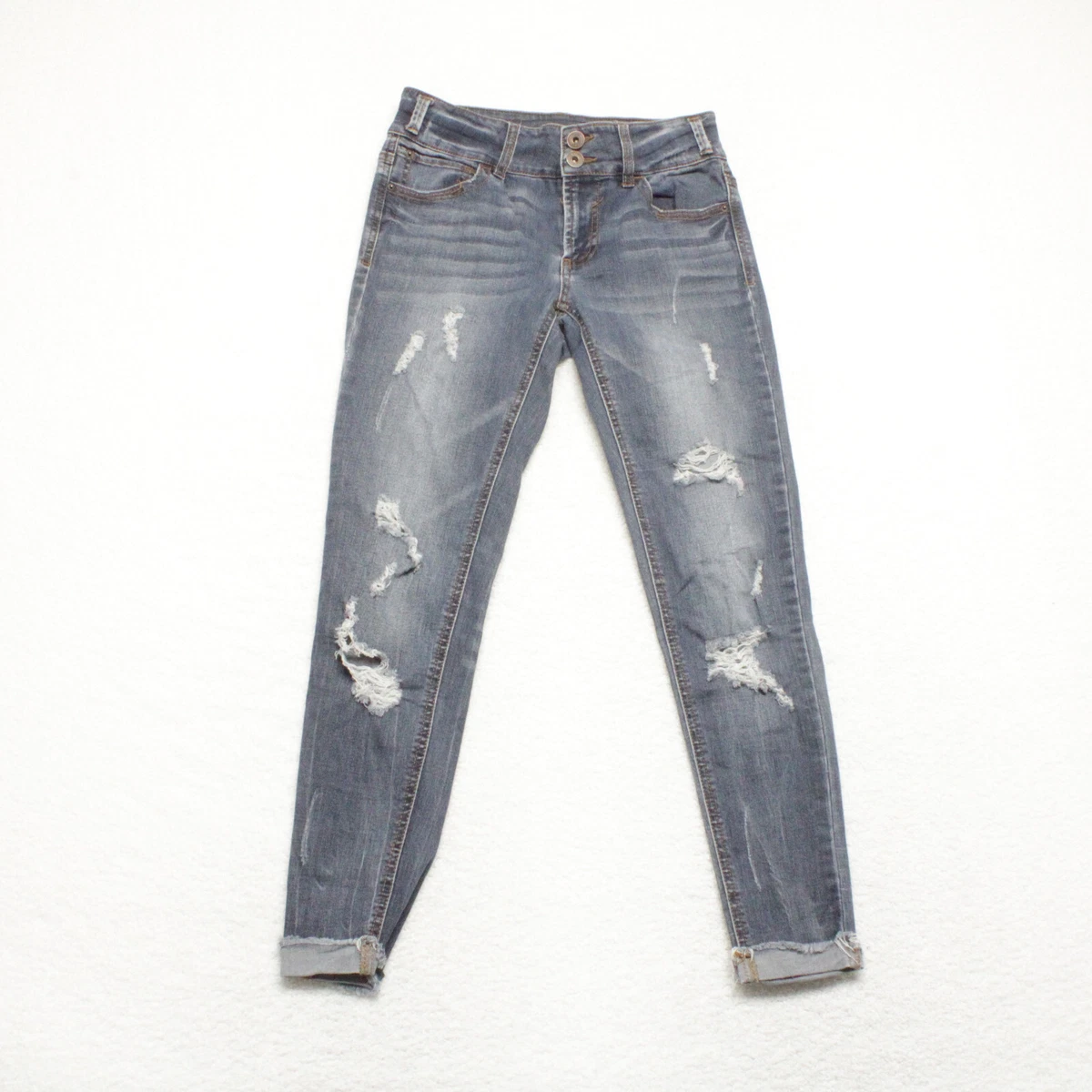 Rue 21 Women s Size 4 Blue Cuffed Distressed Mid Rise Stretch