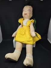 Vintage Hand Sewn 1950s 60s Cloth Doll Large With Hair Moveable Limbs 