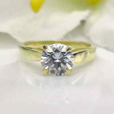 2 CTW Round Cut VVS1 Moissanite Solitaire 14K Yellow Gold Plated Engagement Ring
