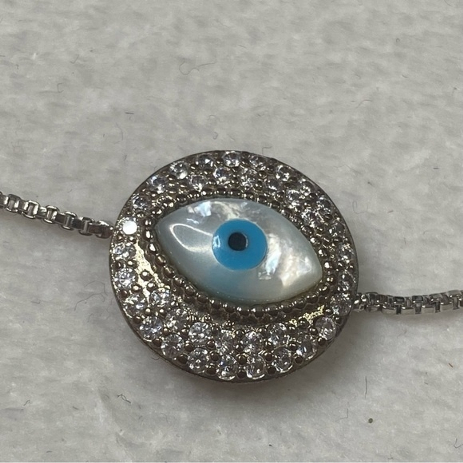 Evil eye round silver blue stone adjustable strap… - image 8