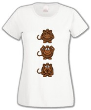 T-SHIRT DONNA 3 TRE SCIMMIETTE MAGLIETTA NON VEDO NON SENTO NON PARLO IRONICA !