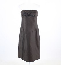 Dark brown beaded embroidered 100% silk ANN TAYLOR strapless sheath dress 8